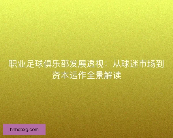 职业足球俱乐部发展透视：从球迷市场到资本运作全景解读
